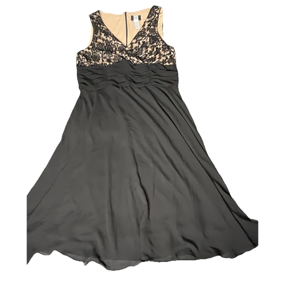 Studio 1940 Midi Dress Womens 16 Black Lace Beaded Ruched Cocktail Evening Party - Picture 2 of 12